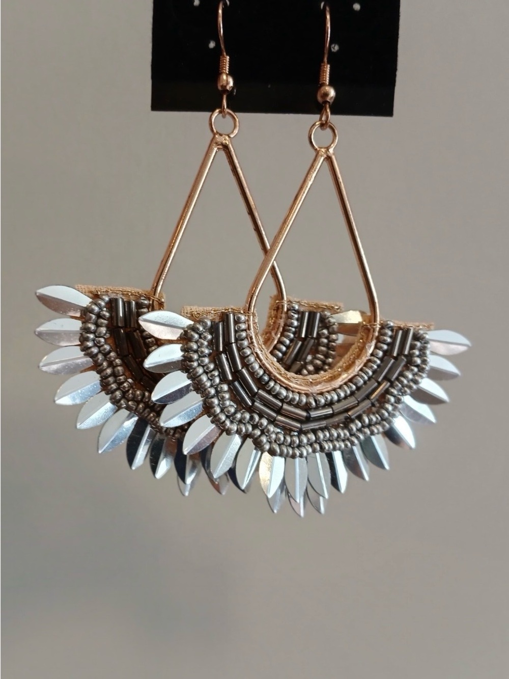 Boho Silver Beaded Fan Drop Earrings